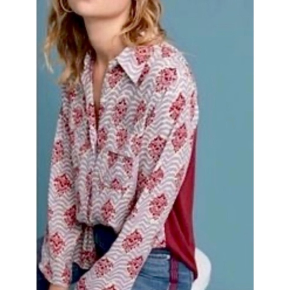 Anthropologie Porridge Purple Red‎ Print Artsy Flowy Blouse Small Retro Fun Cute